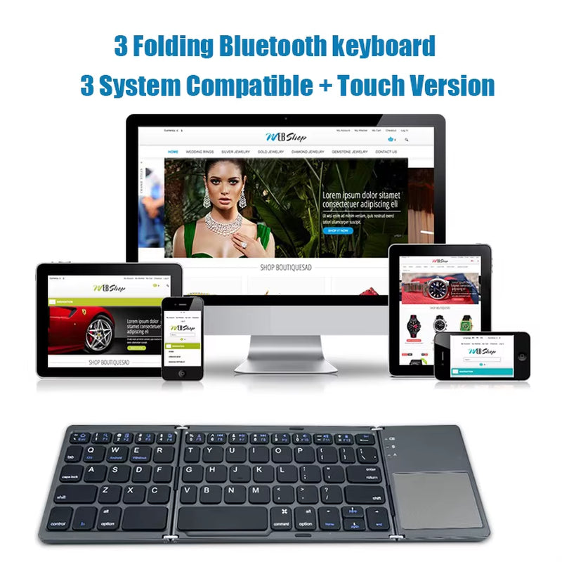 Foldable Bluetooth Keyboard with Touchpad Mini Wireless Keyboard Rechargable Keyboard for IOS Android Windows Tablet Notebook
