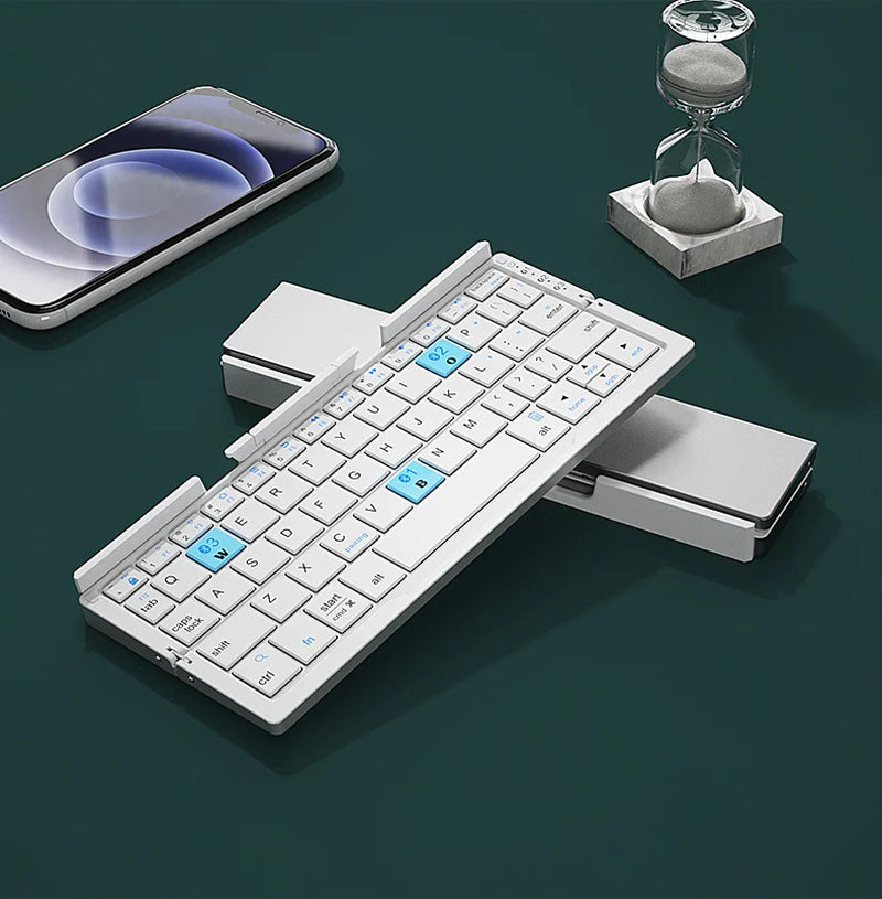 Foldable Bluetooth Keyboard Rechargeable Keyboard Mini Folding Wireless Keyboard Aluminum Keypad with Stand for Phone