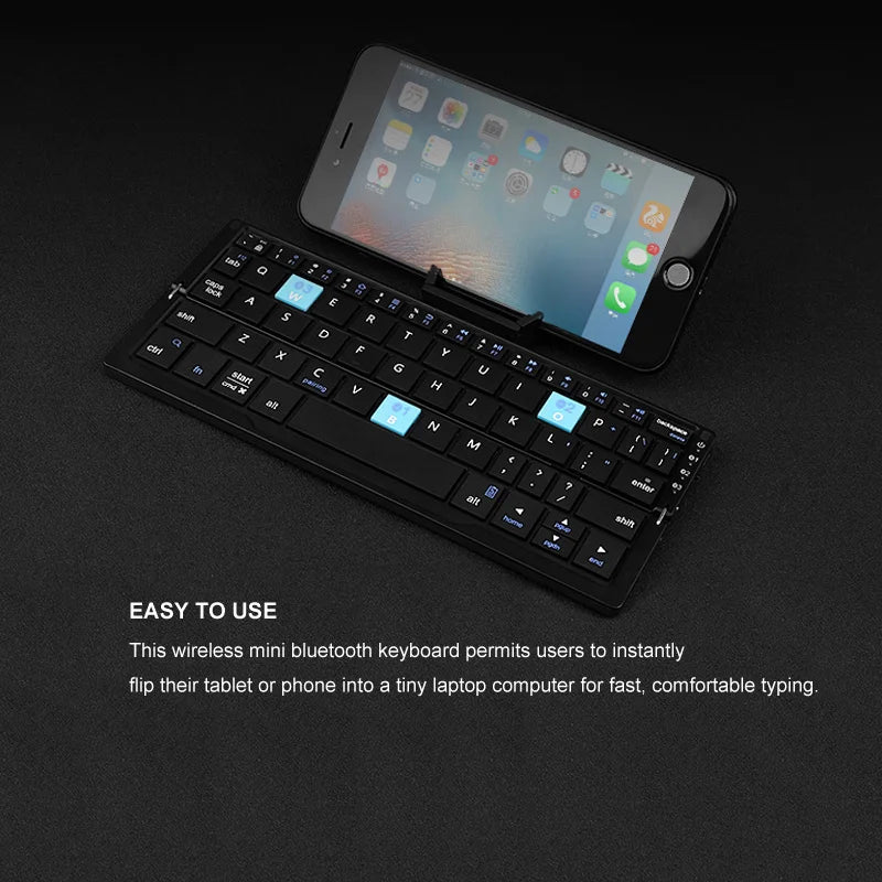 Foldable Bluetooth Keyboard Rechargeable Keyboard Mini Folding Wireless Keyboard Aluminum Keypad with Stand for Phone