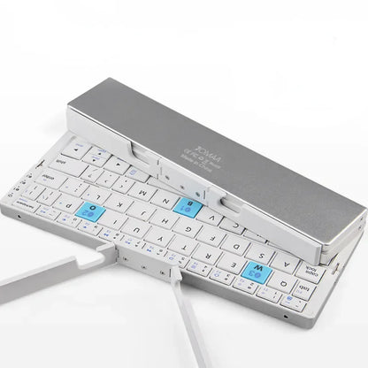 Foldable Bluetooth Keyboard Rechargeable Keyboard Mini Folding Wireless Keyboard Aluminum Keypad with Stand for Phone